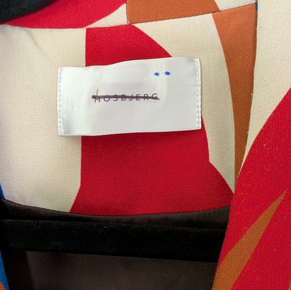 Hosbjerg Greta Adele Blazer Size L Red Blue Geometric Print Statement Jacket - Picture 3 of 7